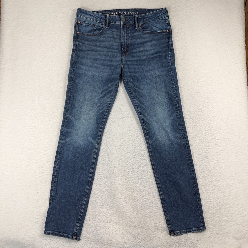 American Eagle Airflex+ Athletic Fit Men's 34x34 (34x31) Jeans Denim Whiskers